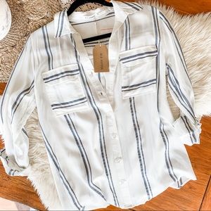Blu Pepper navy and white striped button up shirt